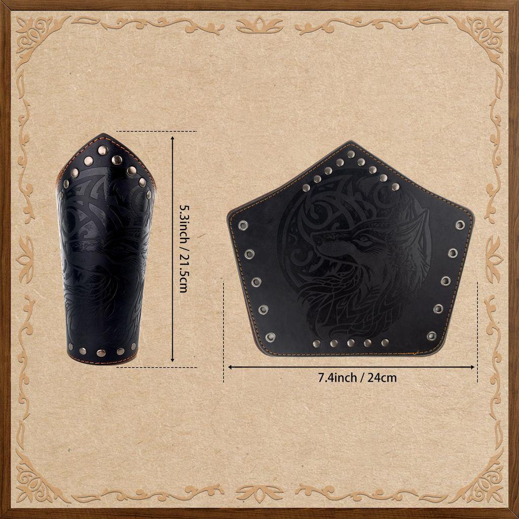Viking Wolf Totem Leather Wristband - Embossed Medieval Warrior Protective Gear