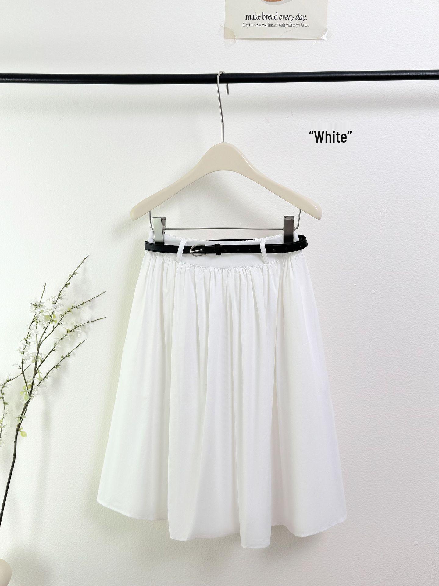 Women s College Style A-Line Midi Skirt: High-Waisted, Petite, Elastic Waist, Spring/Summer 2026 Collection One Size белый