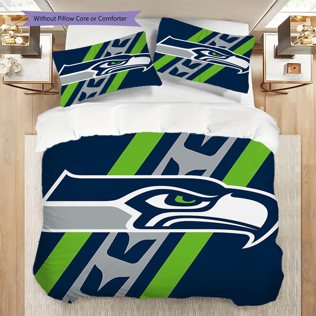 Seattle Seahawks Pattern Bedding Quilt Set Quilt Cover Pillowcase Home Decoration Birthday Gift (1 * Duvet Cover + 2 * Pillowcase, Without Core)