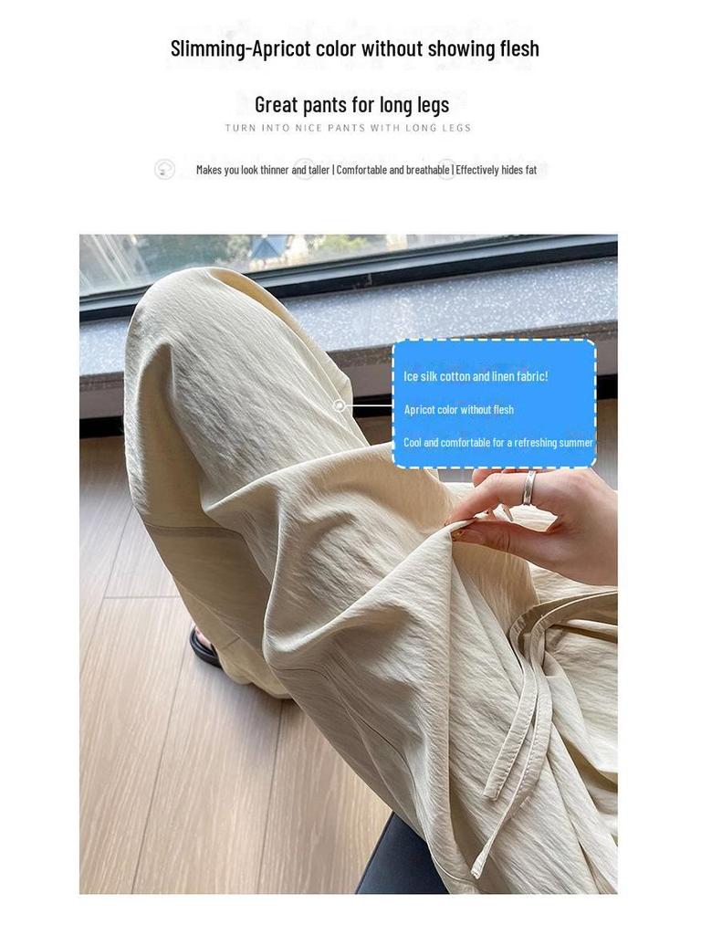Pantalones de Verano para Mujer de Cintura Alta y Pierna Ancha: Ligero, Texturizado, Casual de Mezcla de Lino Estilo Japonés
