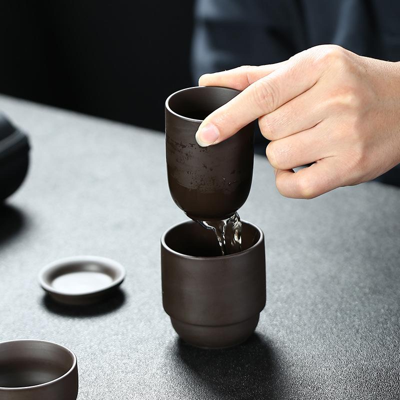 Purple Clay Concentric Travel Set Combination Portable Ceramic Teapot Kung Fu Quick Tea Cup Holiday Gift Wholesale