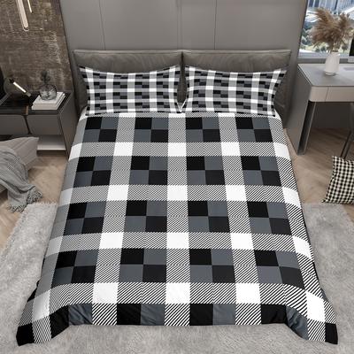 Homewish Buntes Karomuster Bettbezug-Set Modern Minimalistisches Steppdeckenbezug-Set Geometrisches Karomuster Bettwäsche-Set