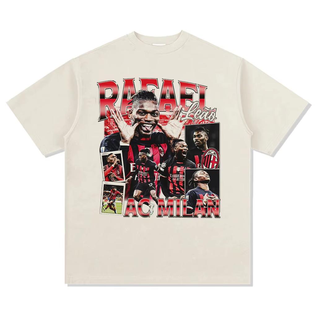 2026 Rafael Leo Leao Maglietta Unisex in Cotone Maglia da Calcio Milan Maglietta Commemorativa T-shirt Estiva a Maniche Corte da Donna