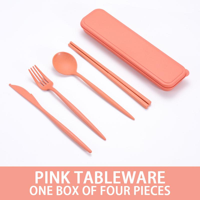 

Портативные пластиковые столовые приборы с футляром, набор многоразовой посуды для пикников, путешествий, празднования праздников, пикников, путешествий и повседневного использования розовый