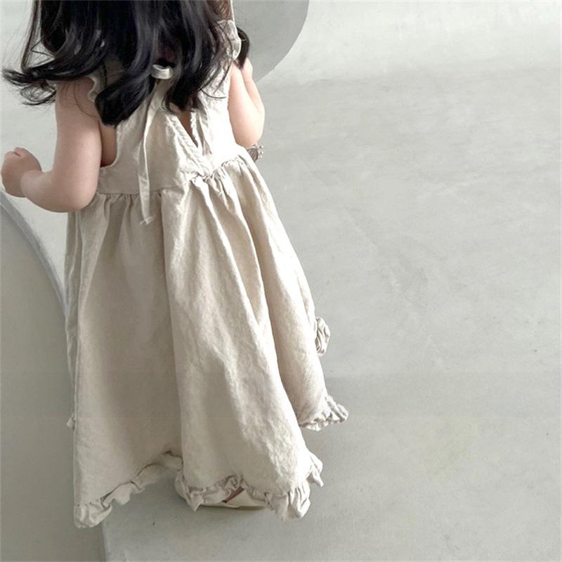 Koreanisches Sommerkleid mit V-Ausschnitt für Babys: Ärmellos, modisch und locker geschnitten