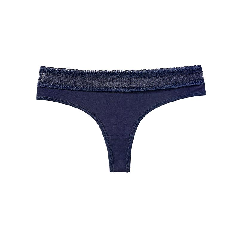CINOON Tanga de Algodón Sexy para Mujer de Cintura Baja con Ribete de Encaje, Tipo G, Braguitas Suaves, Transpirables y de Ajuste Ceñido