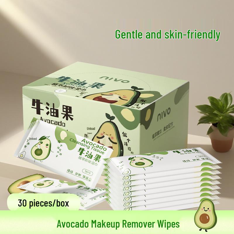Avocado Makeup Remover Wipes: Individually Wrapped, Gentle, Portable, No-Rinse Cleansing Wipes for Travel