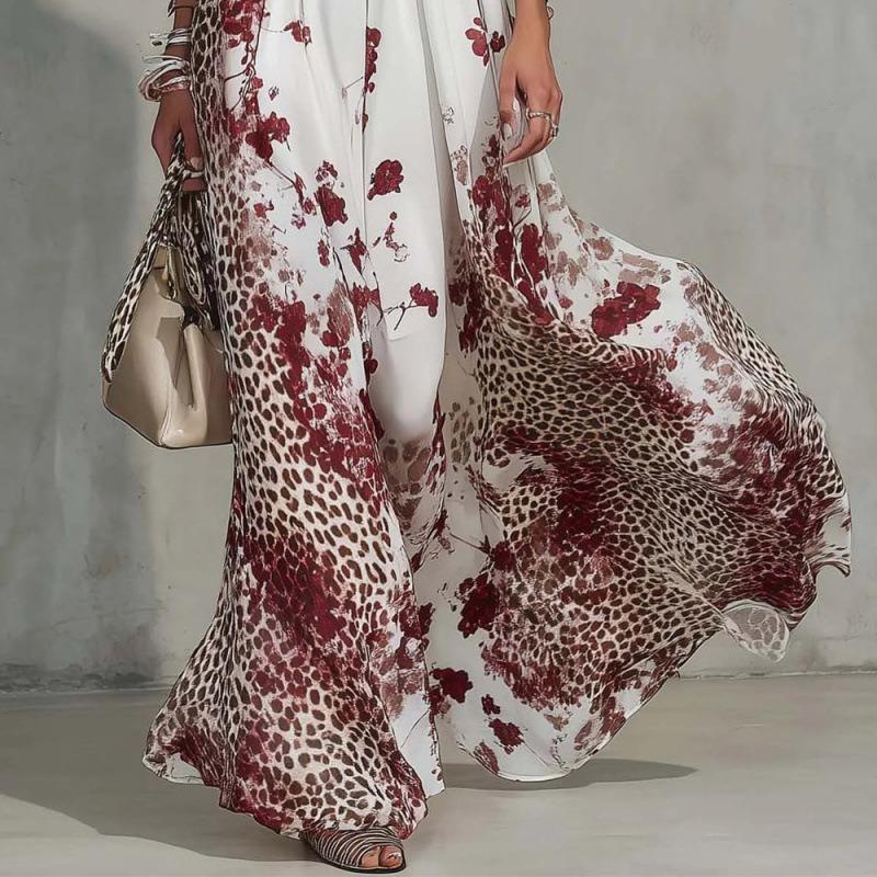 Leopard Print Neck Dress Women's Summer Temperament Waist Thin Dress