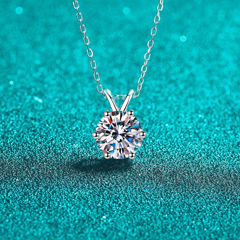 

Серебряное ожерелье Yin Baichuan из стерлингового серебра 925 пробы с муассанитом, кулон в виде ушек кролика с шестью зубцами, роскошная цепочка на ключицу для женщин. 6.5MM Zircon