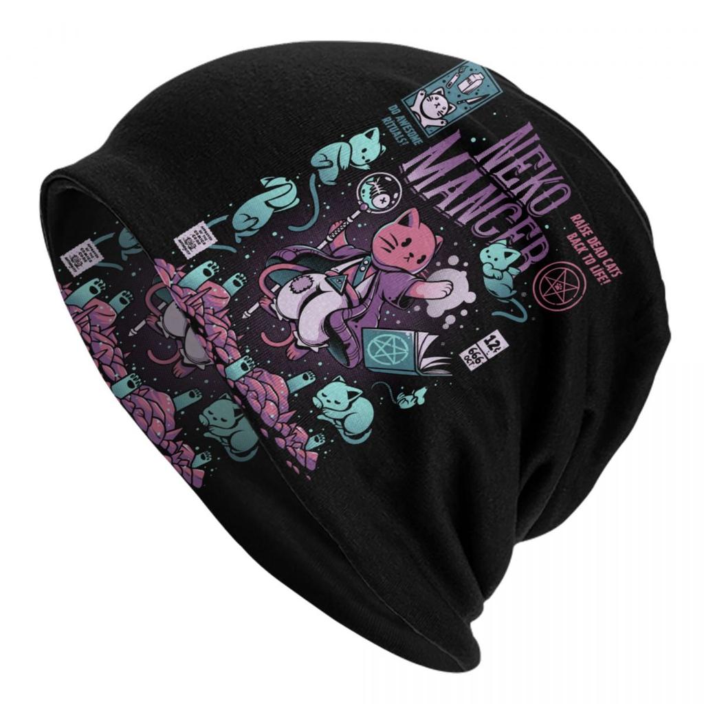 Nekomancer Cat Skullies Beanies Caps For Unisex Women Unisex Cool Winter Warm Knitted Hat Adult Satanic Gothic Witch Bonnet Hats