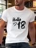 Mens Navy Crew Neck T Shirt Hello 18 Heart Birthday Letter Print Loose Casual Summer Daily Shor