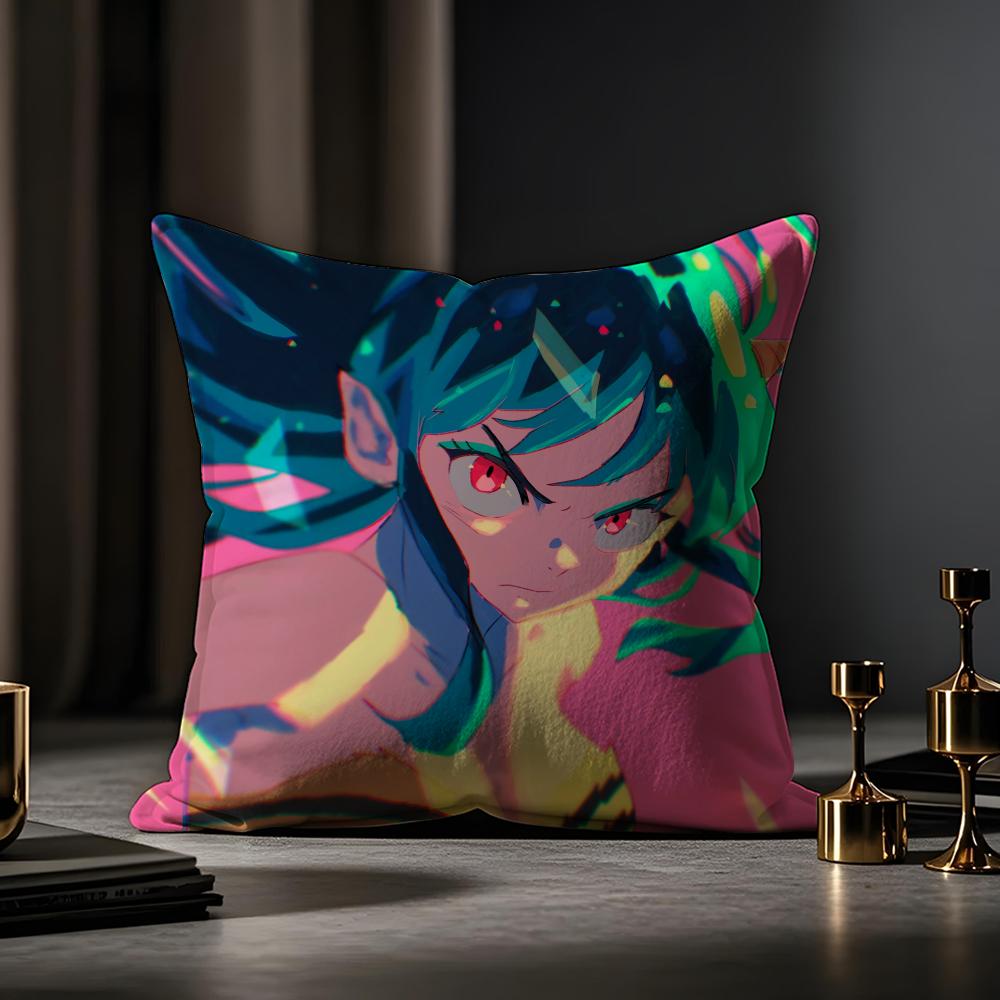Urusei Yatsura Anime Game Cushion Cover Anti-dustmite Pillowcase Invisible Zipper Silky Short Plush Sofa Cushion Cover