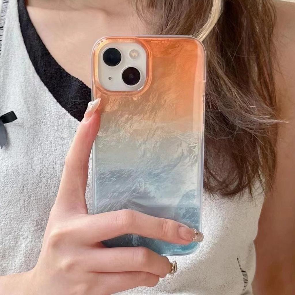 Large Hole Swirl Gradient Imd for Apple Mobile Phone Protective Cover Lanyard Personalized Double Layer Imd High-end Girl Mobile Phone Case