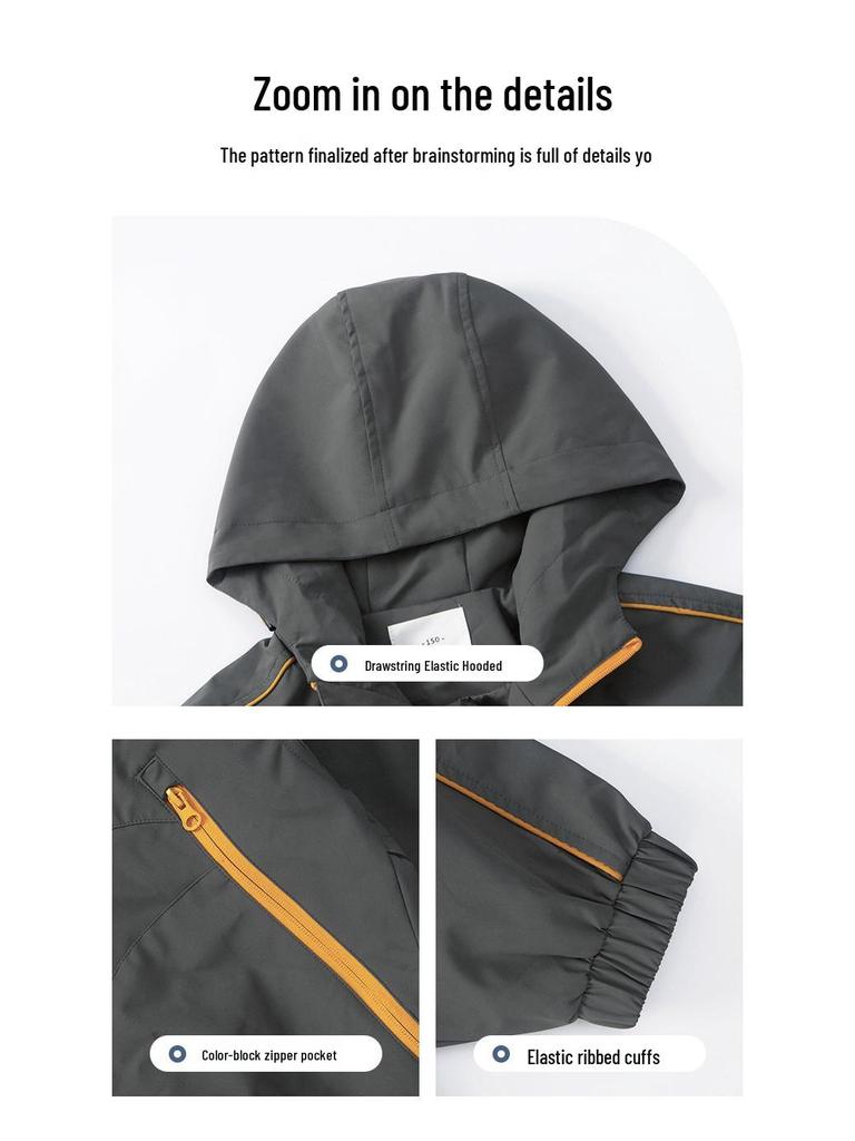 Boys' Trendy Hooded Windbreaker for Medium & Large Children - 2026 Spring/Autumn Fashion Jacket