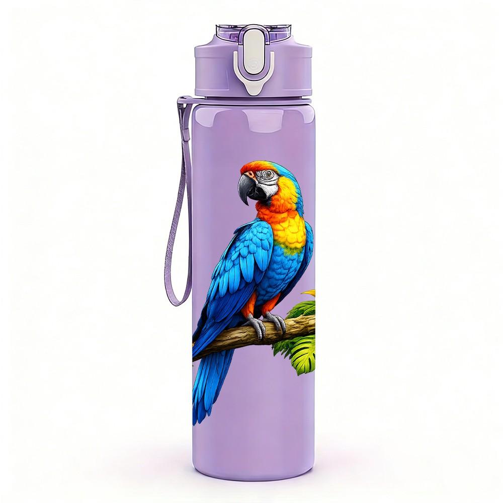 1PC Blue Parrot Bird On Tree Branch Print 750ml Color Plastic Sports Water Bottle Leakproof Flip Straw Lid Suitable for Sports Office Home Use