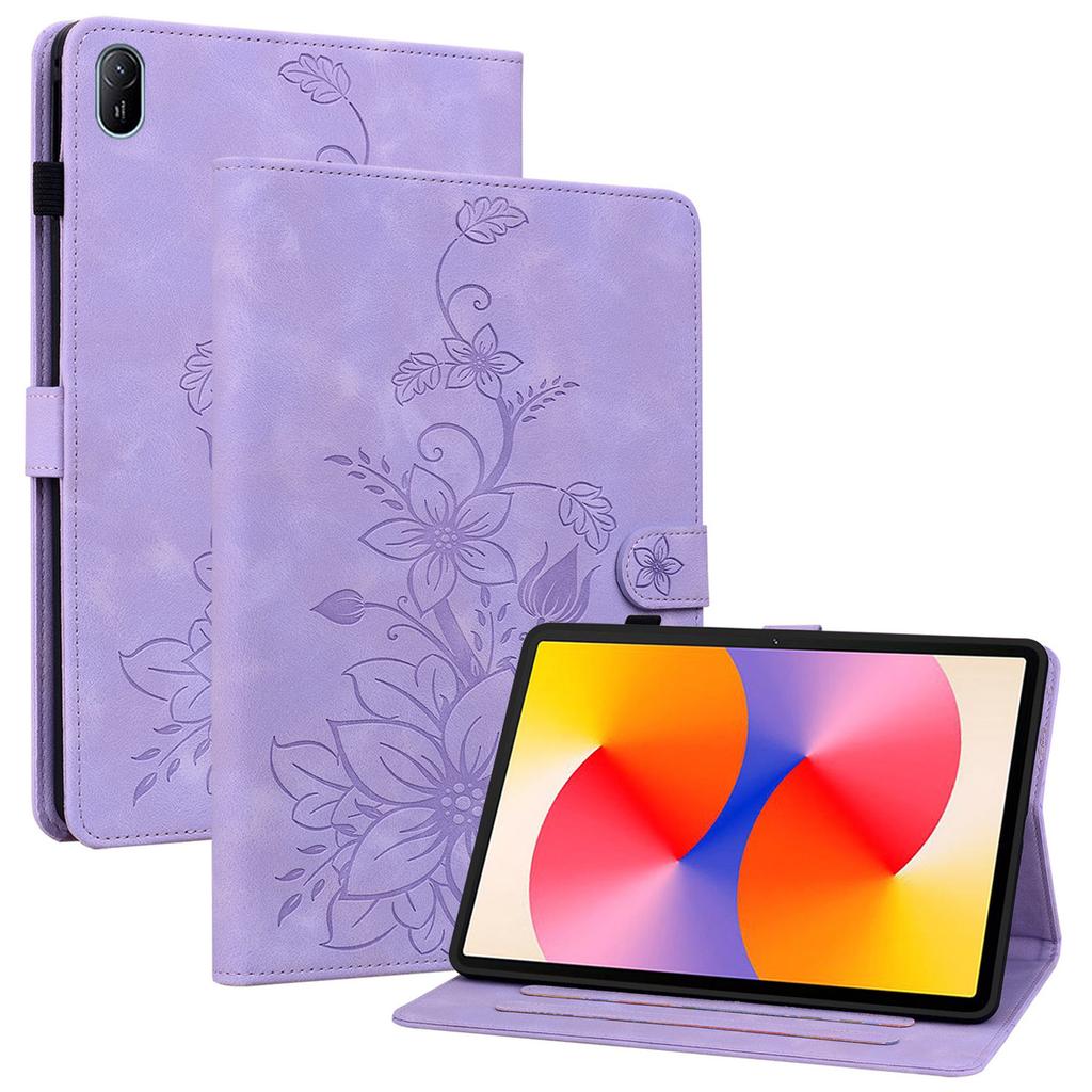For Huawei MatePad SE 11 Case Lily Flower Imprint Leather Tablet Cover with Card Slots
