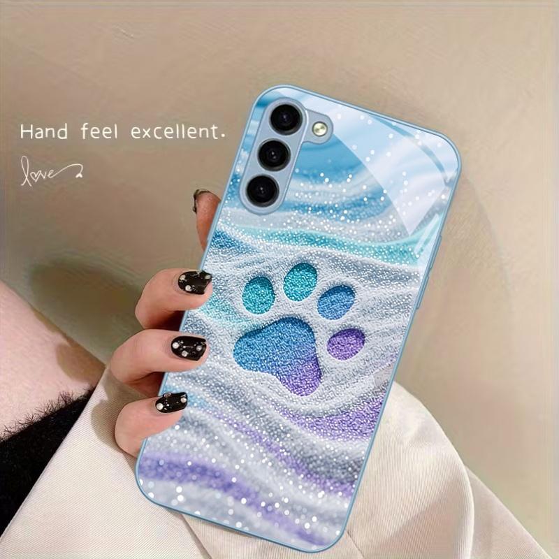 

Pastel Glitter Cat Paw Fashion Phone Cases Carcasa Glass Phone Case Fundas for Samsung Galaxy S26 S25 S24 S23 S22 FE Ultra Plus For Galaxy S26