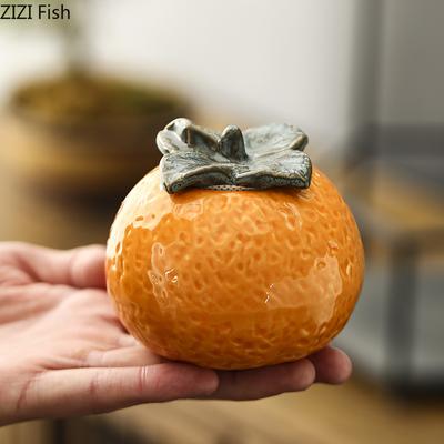 Tangerine Shaped Tea Caddy with Lid Ceramic Sealed Cans Candy Tea Storage Jar Home Decoration Chinese Tea Ceremony Accessories