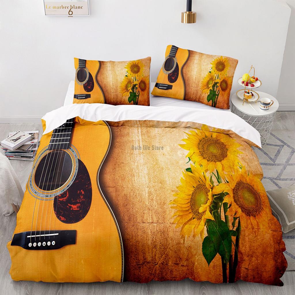 Modische Bettwäscheset Piano Gitarre 3D-Druck Musik Bettbezug mit Kissenbezug Bettwäsche für Heim Schlafzimmer Dekor Bettbezug Set