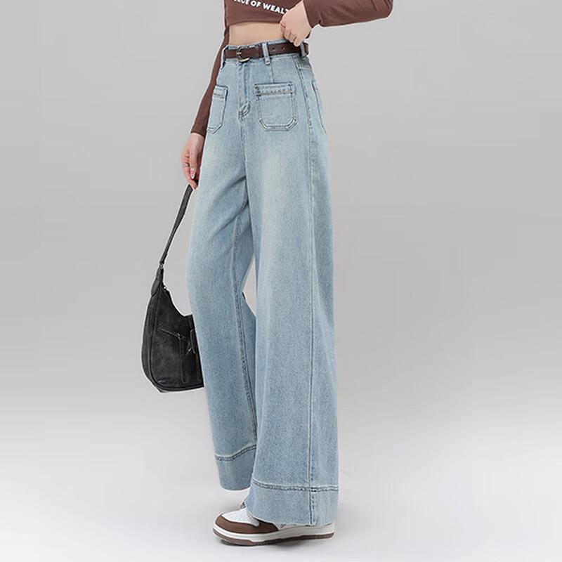Fengxiao 2025 Autumn Women's Loose High-Waisted Straight-Leg Jeans