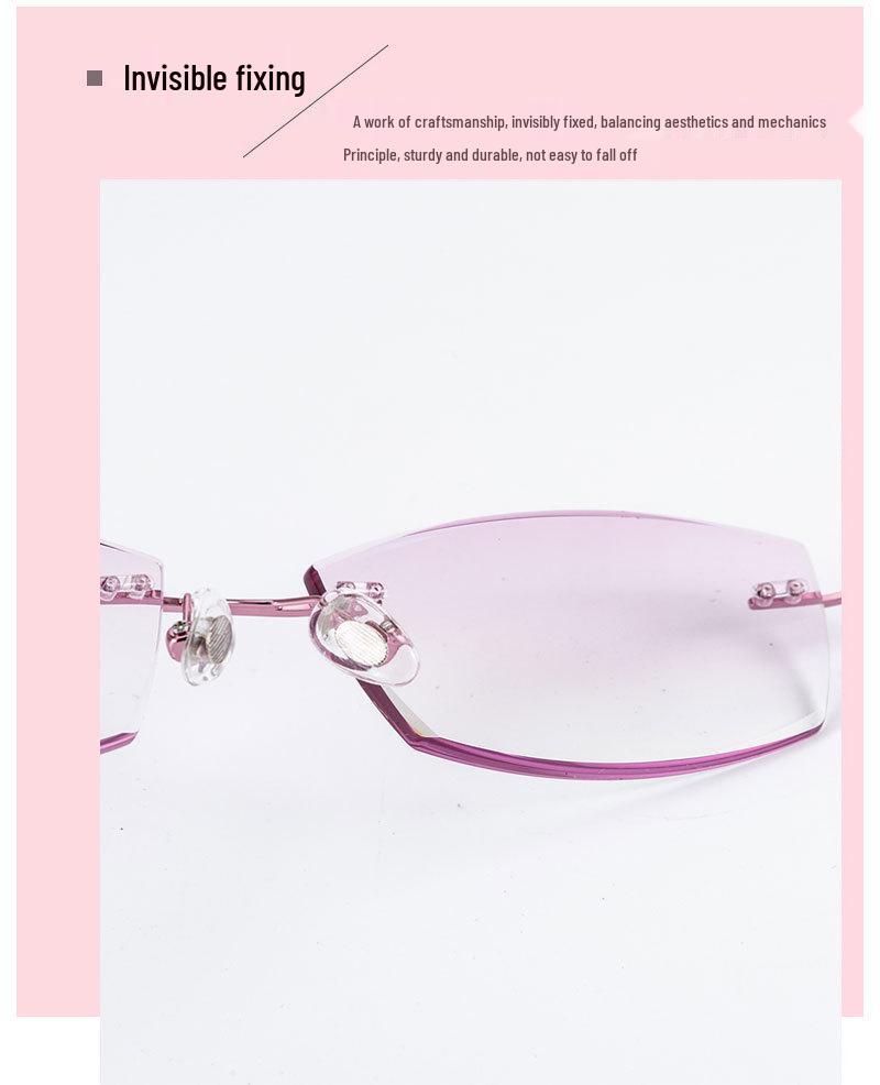 Women's Rimless Diamond Cut Anti-Blue Light Resin Reading Glasses