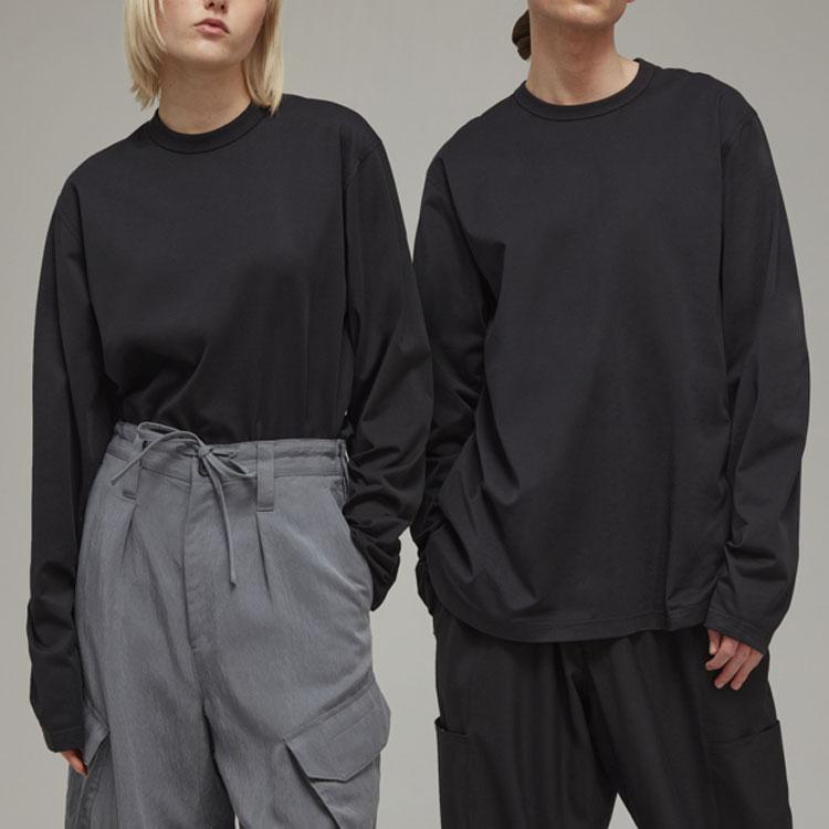 Y-3 FW22 Solid Color Loose Fit Crew Neck Long Sleeve T-Shirt Unisex Tops Black H44794