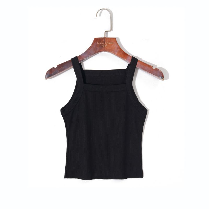 2025 Summer Women's Clothing K-style Minimalist Pure Color Elegance Square Collar Pullover Sleeveless Silm Stretch Plaid Short Vest