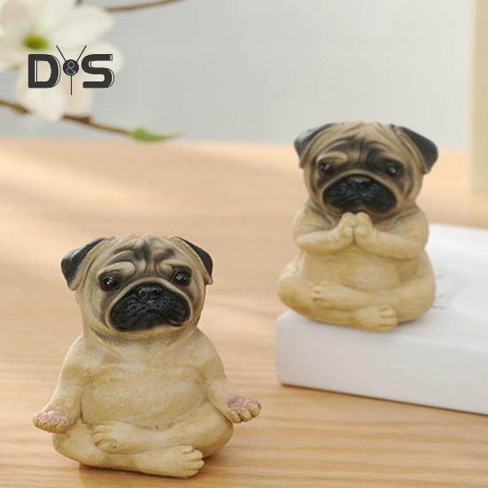 Meditating Dog Figurine Resin French Bulldog Statue Yoga Puppy Animal Sculpture Home Office Desktop Garden Decoration Ornament Festival Gift