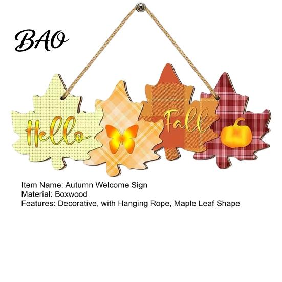 Holiday Hanging Welcome Plaque Autumn Sign with Rope for Front Door, Rustic Maple Leaf Shape Wood Decorative Harvest Decor Pumpkin And Butterfly