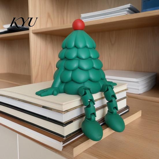 Funny Holiday Desk Decorations 3D Printed Christmas Tree Storage Organizer with Removable Lid, Creative Desktop Flexible Jointed Figurines for Candies