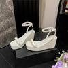 2025 Summer New Product Fashion Simple One Word Buckle High Heel Waterproof Platform Thick Bottom Slope Heel Sandals for Women