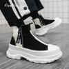 Men Lace Up Round Toe Non Slip Shoes Men Fashion High-top Ankle Shoes Comfortable Canvas Flat Boots Casual Platform Sport Shoes
