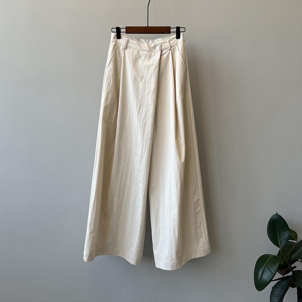 

Johnature High Waisted Pants Women Summer Comfort Korean Casual Simple Loose Elastic Waistband Long Wide Leg Pants L бежевый