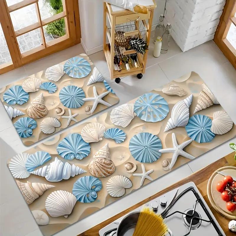 Beach Conch Shell Starfish Kitchen Mat Welcome Doormat Decor Corridor Balcony Laundry Room Rug Bathroom Anti-slip Floormat Decor