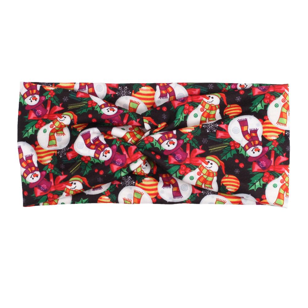 Bandeau de Noël Père Noël & Bonhomme de neige avec clochettes, bois de renne et motif canne de Noël - Design élastique noué