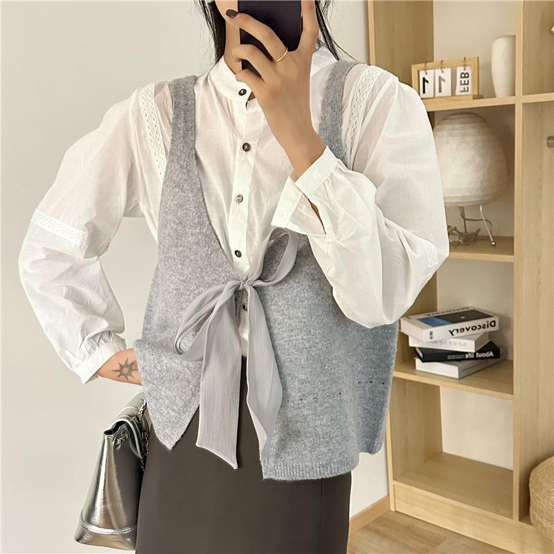 Reversible Bow Tie Sleeveless Knit Vest - Trendy Autumn Layered Look for Women