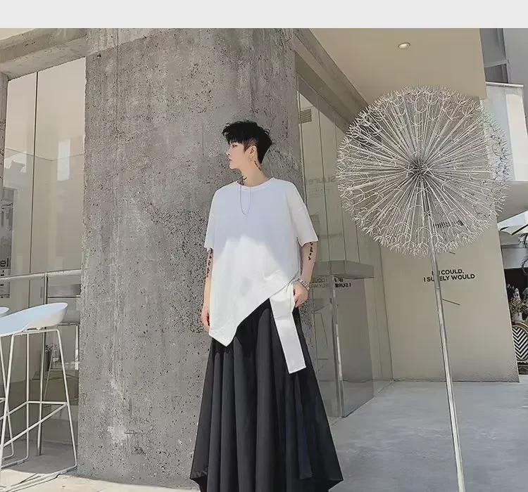 Pánské asymetrické tmavé niche holičské tričko Yamamoto Yohji, velká velikost, krátký rukáv