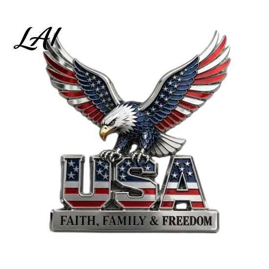 Forte Adesivo Decalcomania Auto USA Fede Famiglia & Libertà Emblema Metallico Aquila