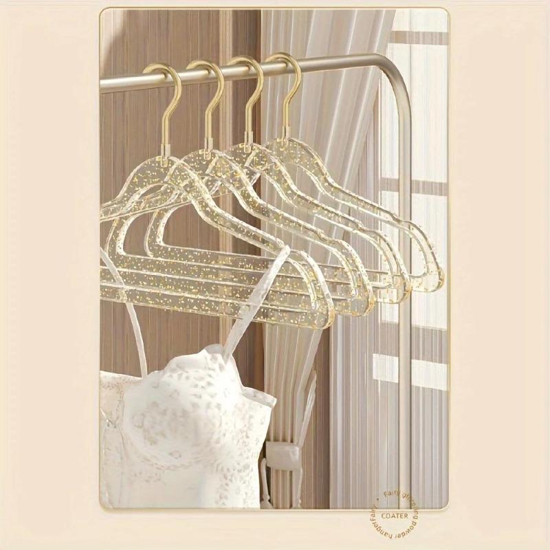 30pcs  Home Clothes Hangers Acrylic Sparkling Powder Crystal Clothes Hangers Transparent Anti Slip Invisible Drop Resistant