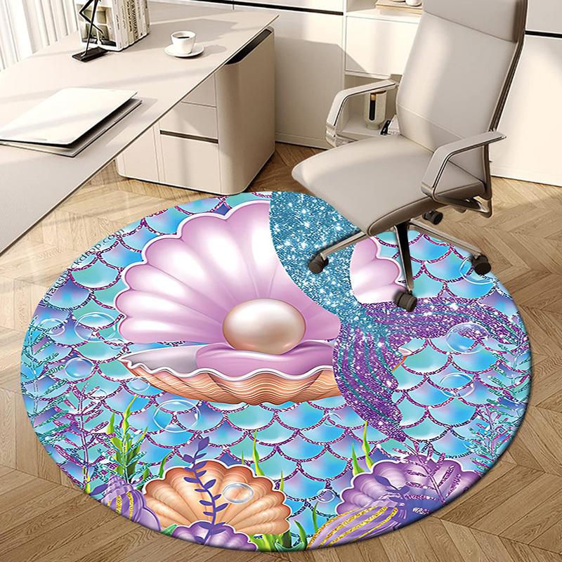 1PC Mermaid Shell Non-Slip Floor Round carpet, Office, family, bedroom, Large Area Rug Indoor Rugs, Vibrant Colors-Z0478