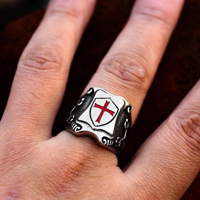 New Punk Shield Cross Drop Rubber Ring, Retro and Fashionable Men's Ring