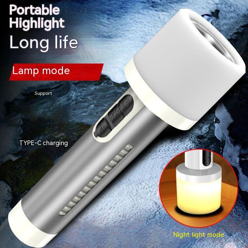 LED Double Light Flashlight Rechargeable Handheld Torch 5 Lighting Modes Outdoor Home Emergency Warning Camping Tool Lights