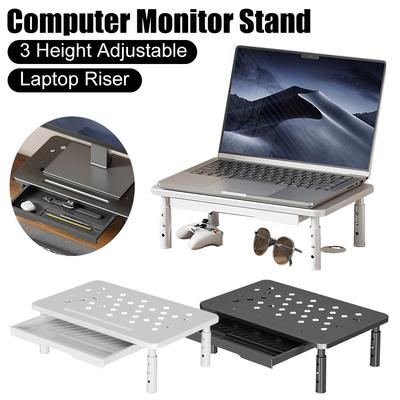 Computer Monitor Stand 3 Height Adjustable Laptop Riser With Storage Drawer Airflow Vents Monitors Risers For Laptops PC Printer