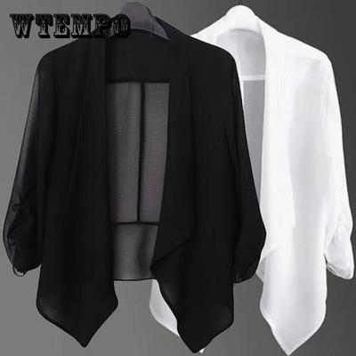 Dames Zomer Lente Stretch 3/4 Geplooide Mouw Open Blazer Jas Cardigan