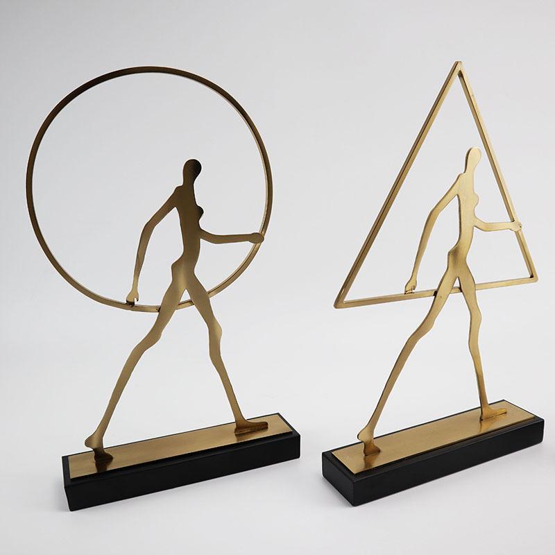 Metal Figure Sculpture Abstract Geometric Border Walking Figure Hollowed-out Metal Figurine Home Decoration Accessories