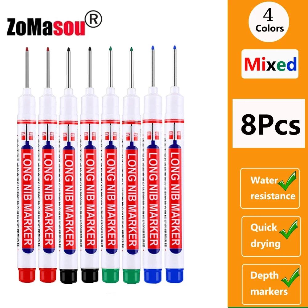 1/8/40/80Pcs Long Head Markers Pen Multi-purpose for Woodworking Tile Decoration Deep Hole Marker Pens Red/Black/Blue/Green Ink