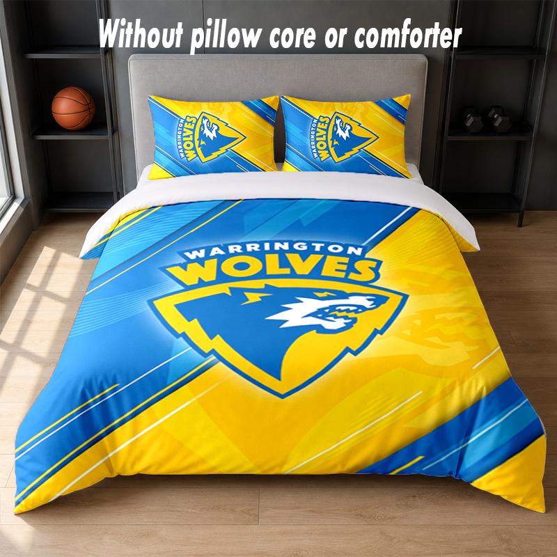 Warrington Wolves Design Bed Bedding Set 1 Duvet Cover + 2 Pillowcases Soft Breathable Household Bed Linens