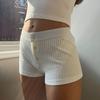 American Basic Solid Color Knitted Pit Strip Low Waist Shorts with Buckle Contrast Slim Fit and Stretch Bottom Pants