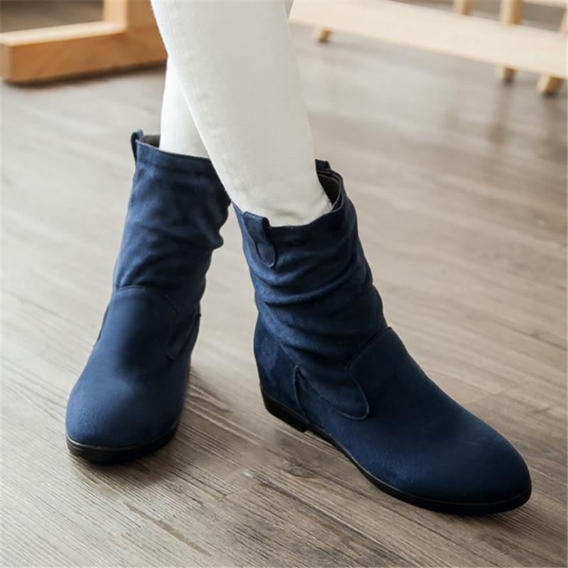 Fashion 2025 Autumn Winter New Thick Heels Short Boots Women Round Toe Ankle Botas Mujer Slip-on Chelsea Booties 33-43 Black Red Blue