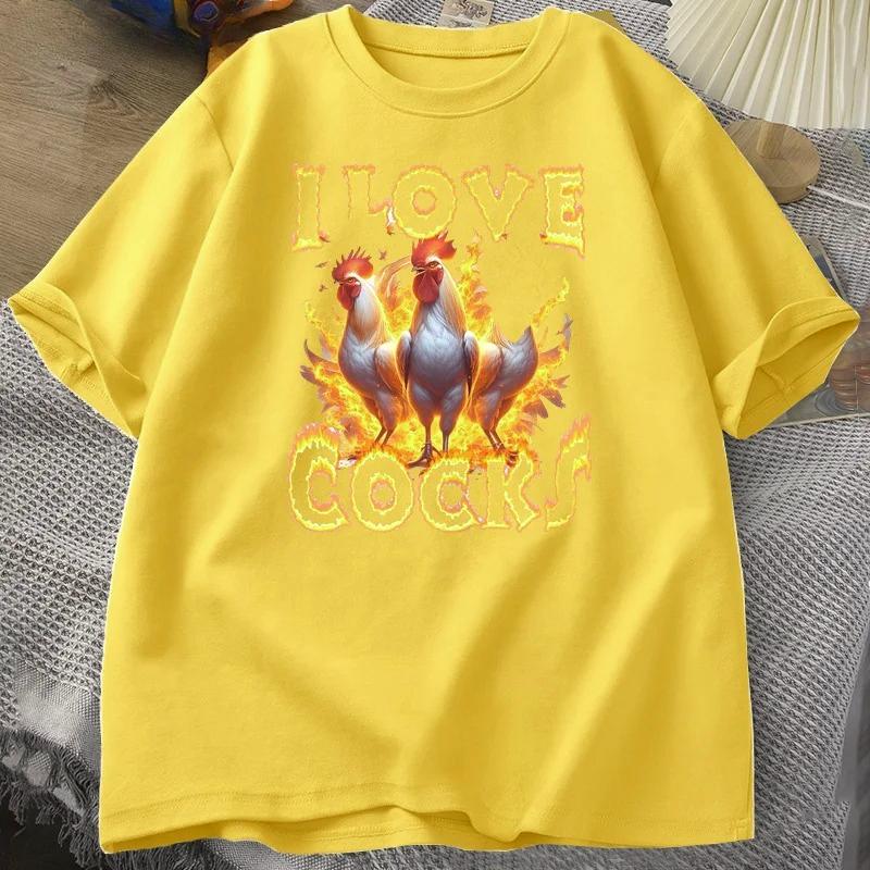 I Love Cocks Roosters Funny Meme T Shirt Women Funny Graphic Printed T Shrts Farmer Chicken Lover Women Casual Clothing